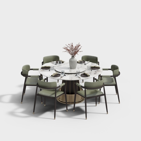 Neo-Chinese Dining Set Green Round Table Set