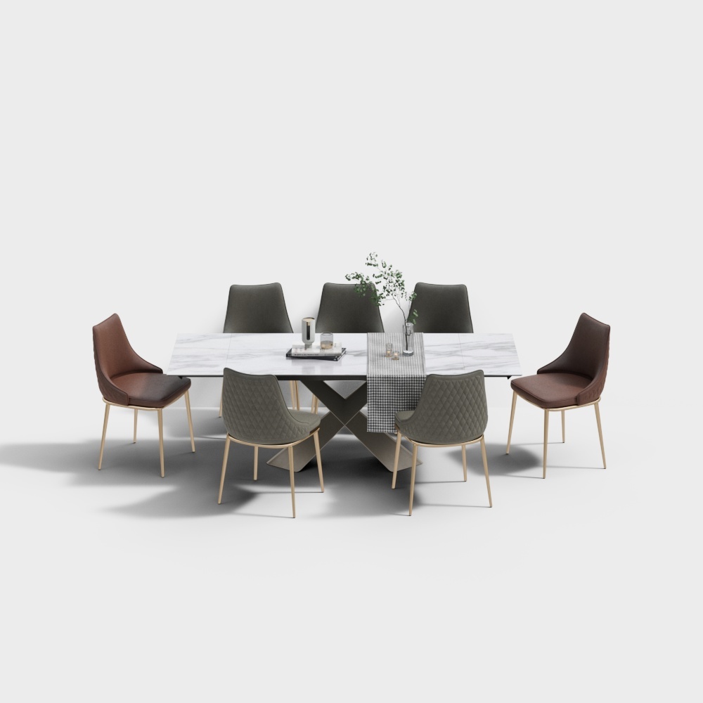 简欧轻奢餐厅桌椅组合3D模型