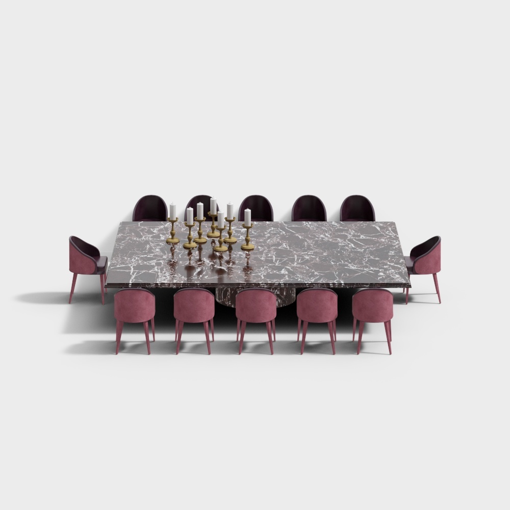 现代轻奢餐厅-桌椅组合3D模型