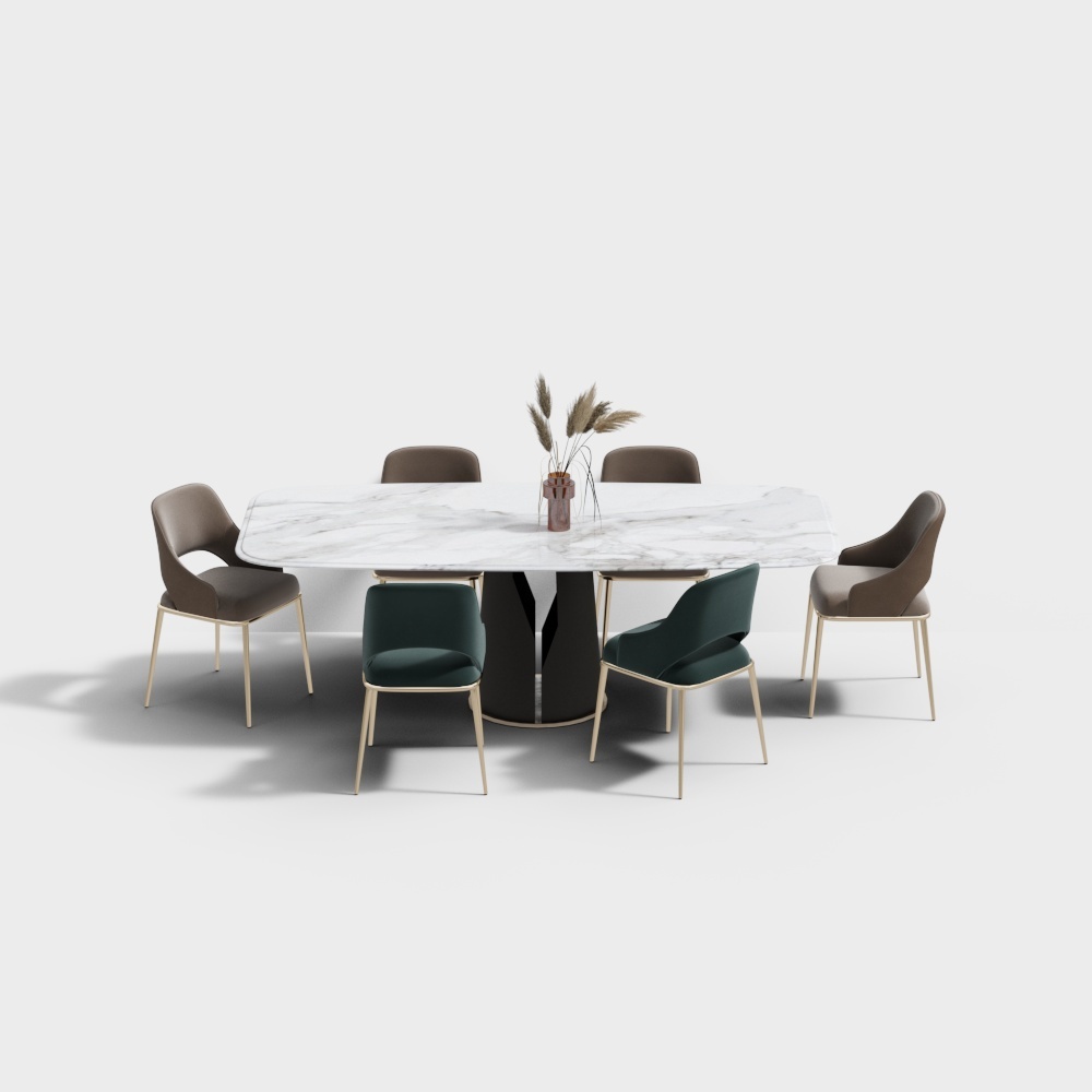 现代轻奢餐厅-长餐桌椅组合3D模型