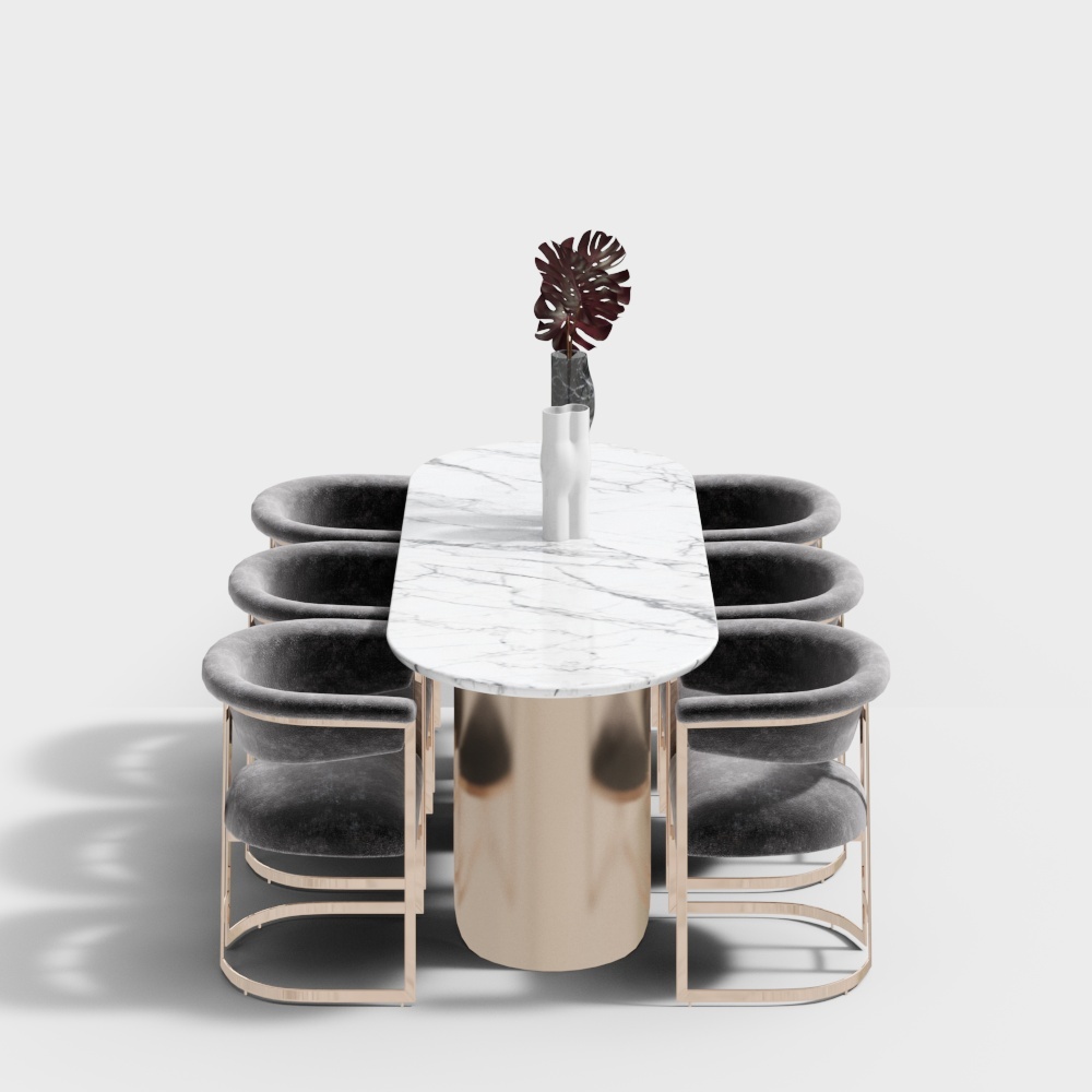 现代餐厅-大理石长餐桌3D模型