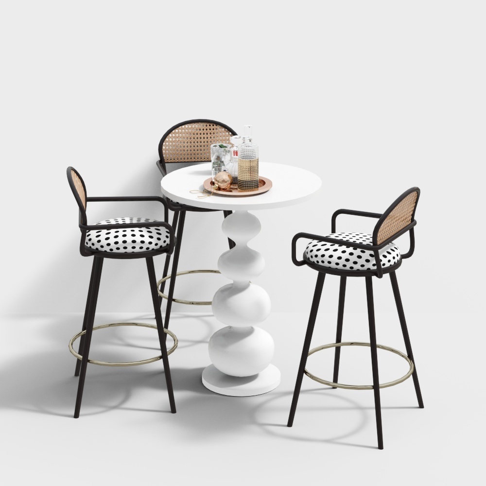 现代餐厅吧台区-吧台圆餐桌椅3D模型