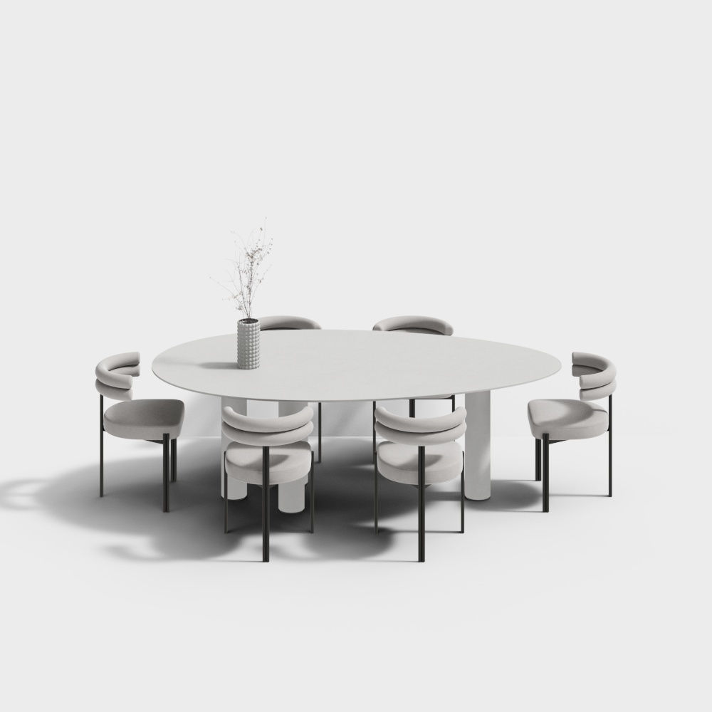 现代餐厅-大理石餐桌椅组合
