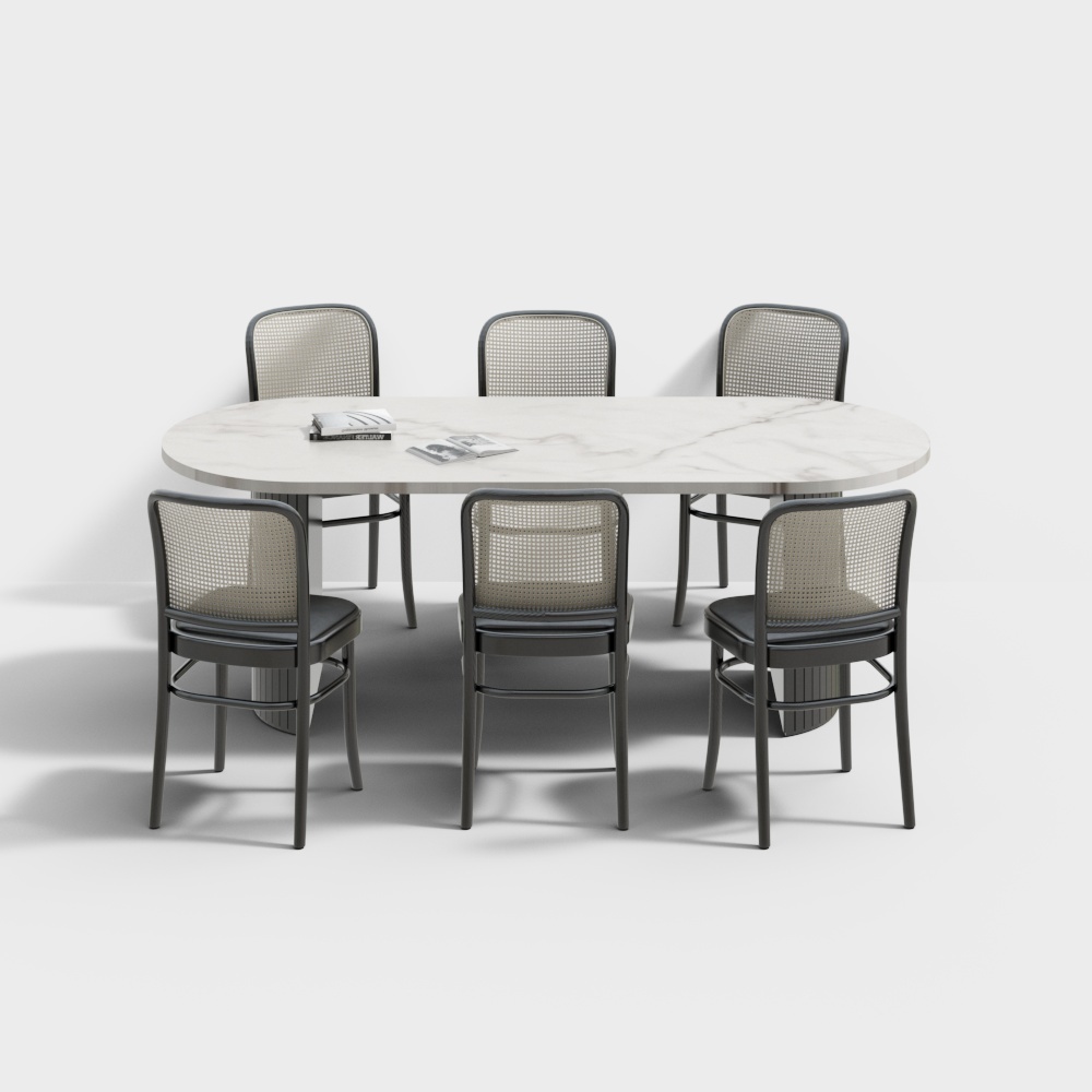 法式轻奢餐厅-六人餐桌椅组合