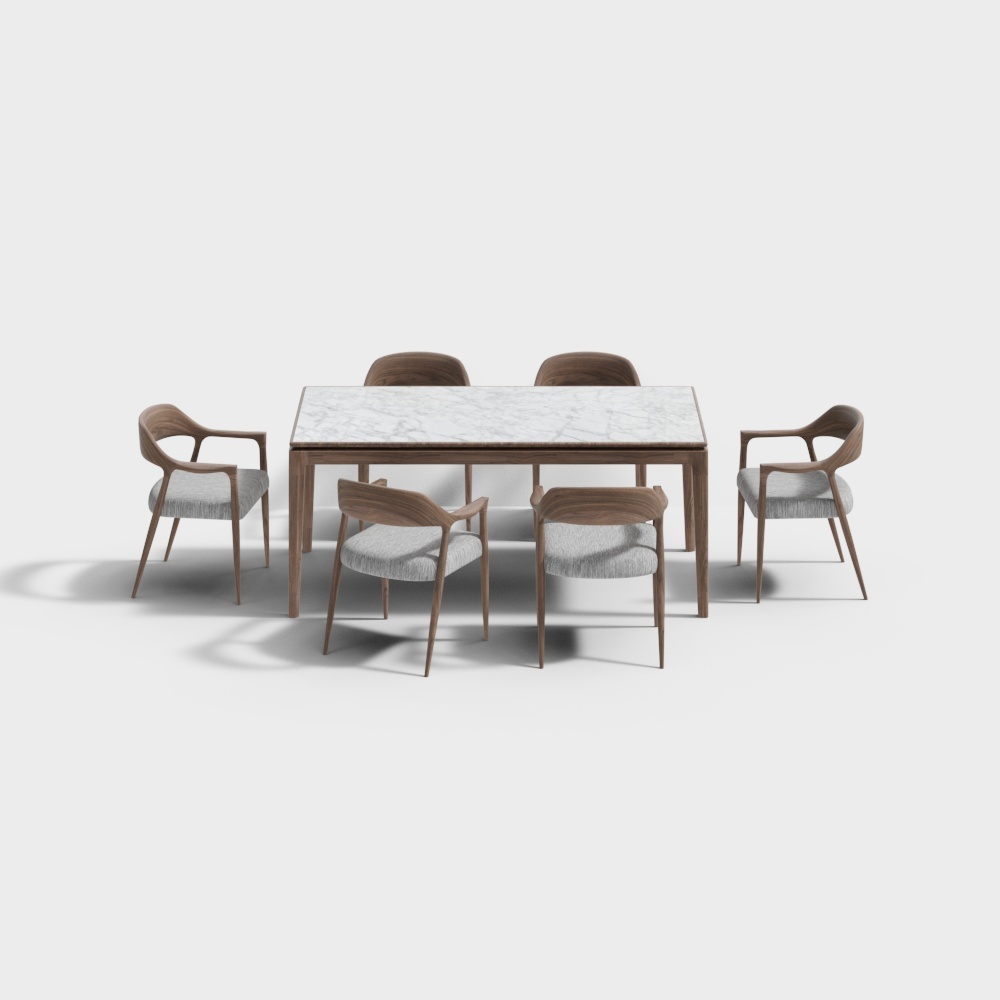 北欧餐厅-六人长餐桌椅组合