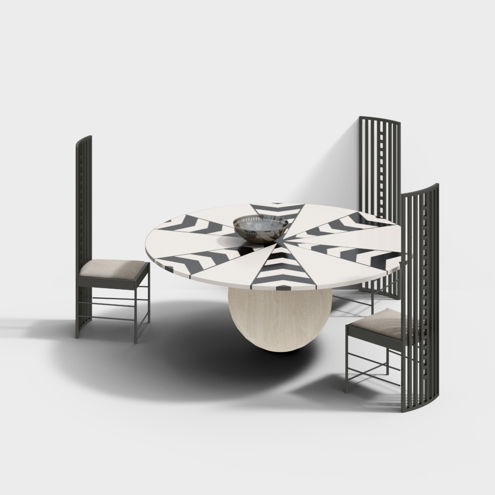 现代餐厅-几何餐桌椅组合3D模型