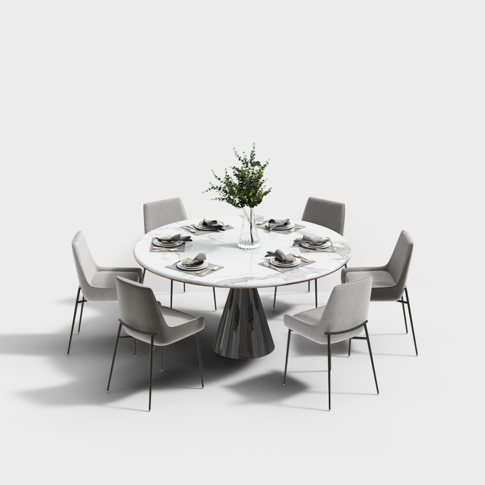 现代餐厅-大理石圆餐桌椅组合