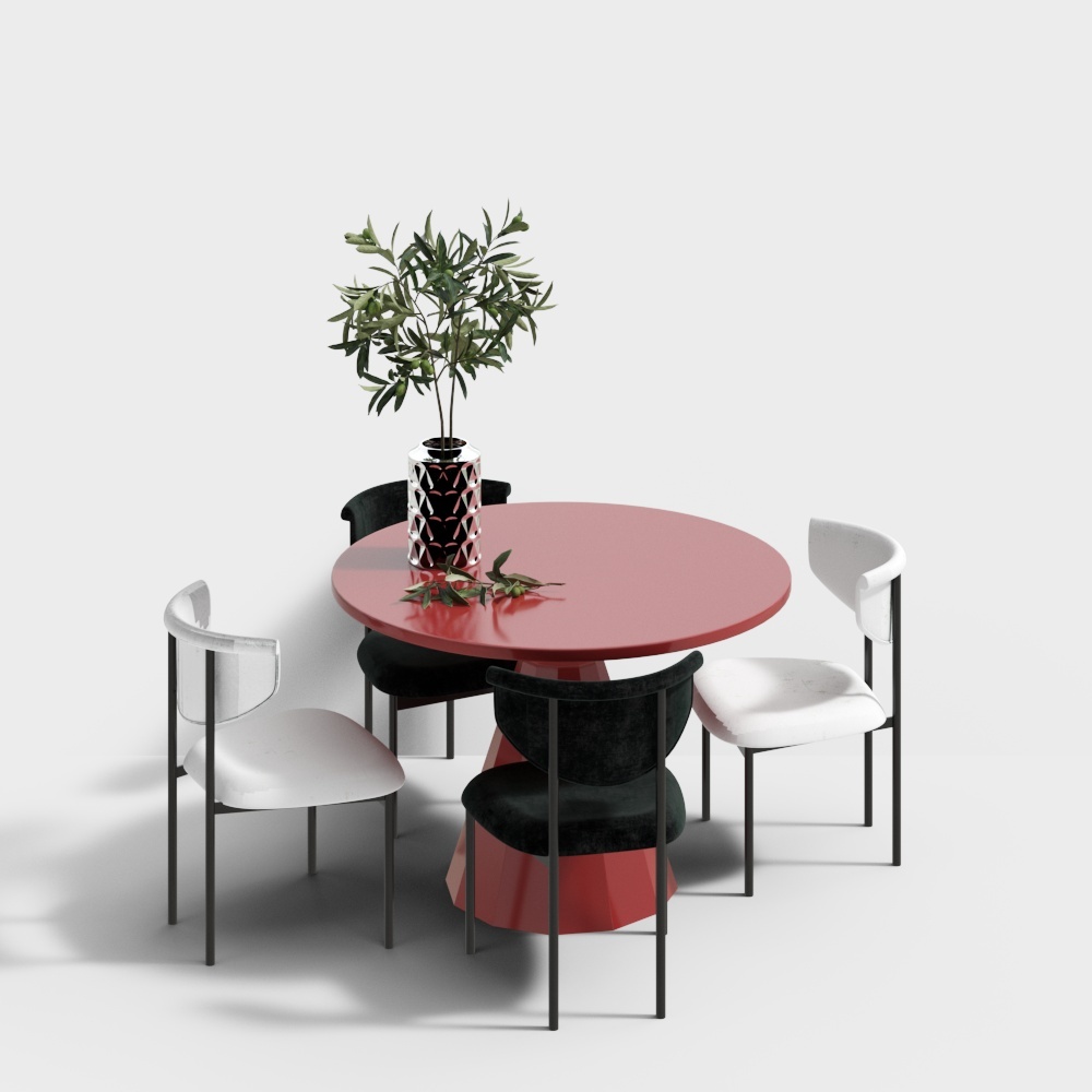 现代餐厅-红色餐桌椅组合