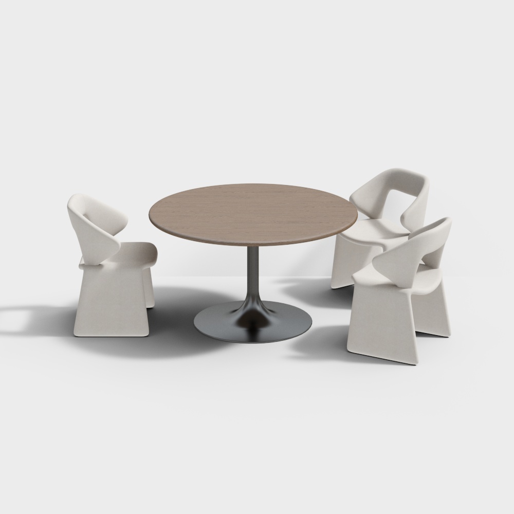 北欧餐厅-三人餐桌椅组合3D模型