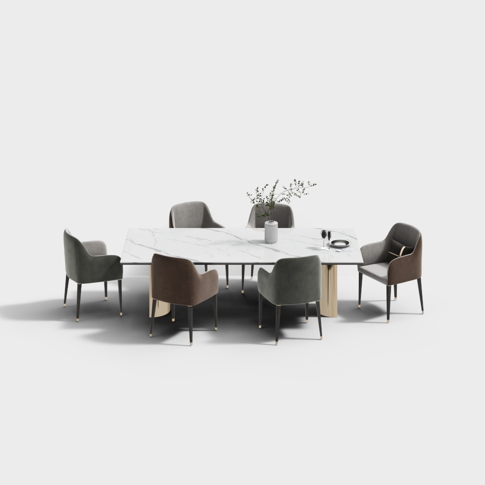 现代餐厅-大理石六人餐桌椅组合