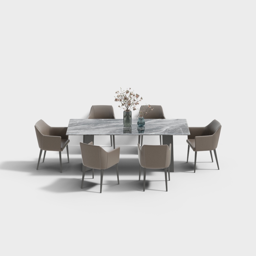 现代餐厅-大理石长餐桌