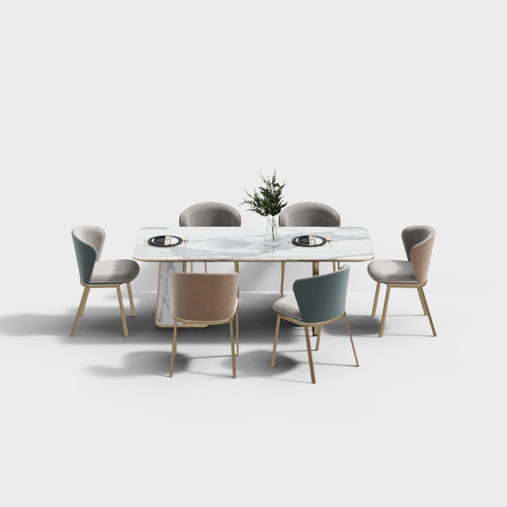 现代轻奢餐厅-餐桌椅组合