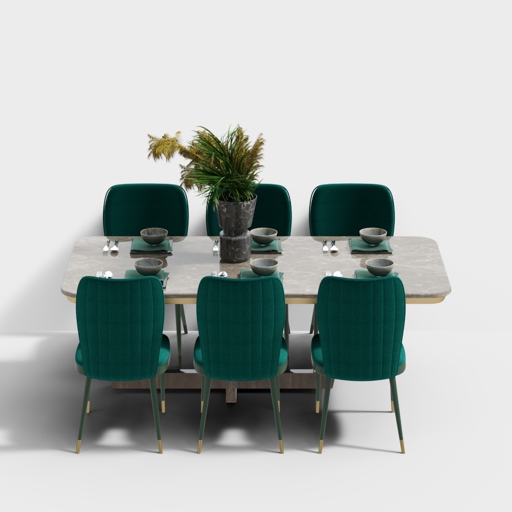 现代餐厅-绿丝绒餐椅组合