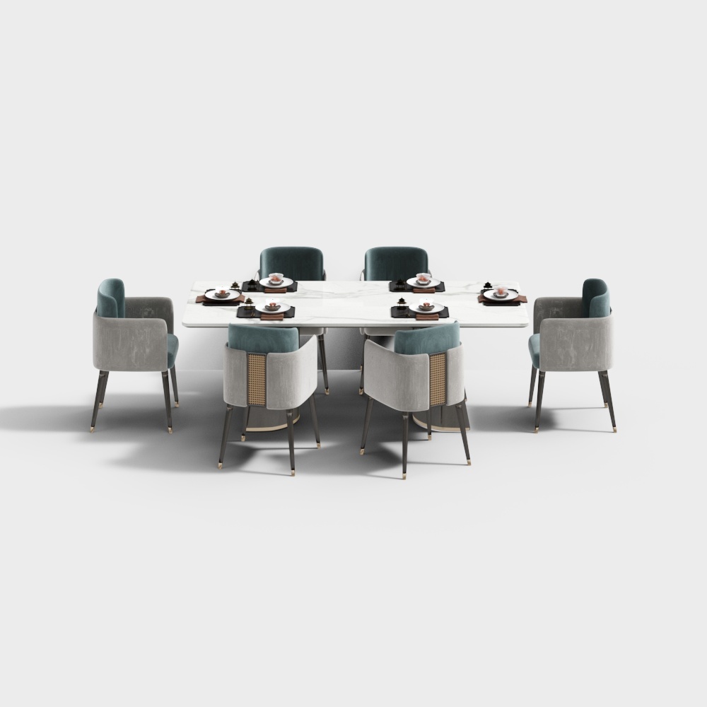 新中式餐厅-六人餐桌椅组合