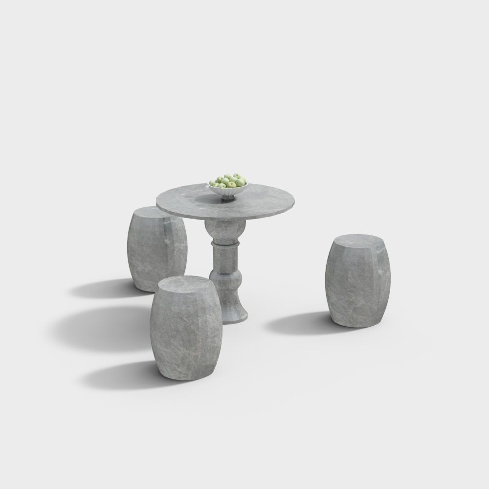 中式户外石桌椅3D模型