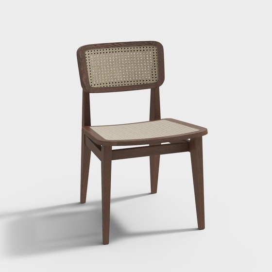 Rattan Wood Grain Back Chair 3D Model in Brown