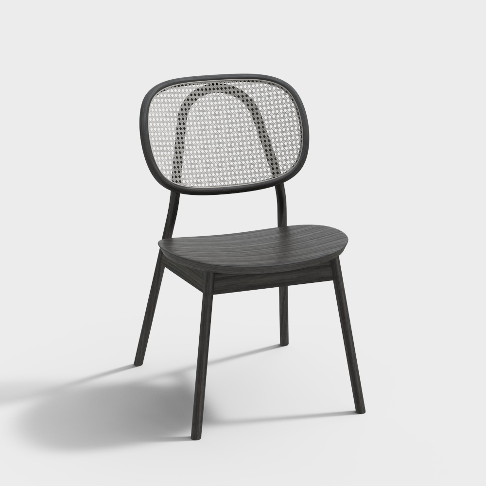 现代单椅-木纹藤编靠背椅
