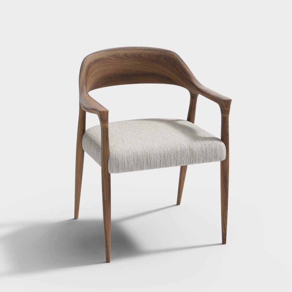 现代单椅-木纹单椅3D模型