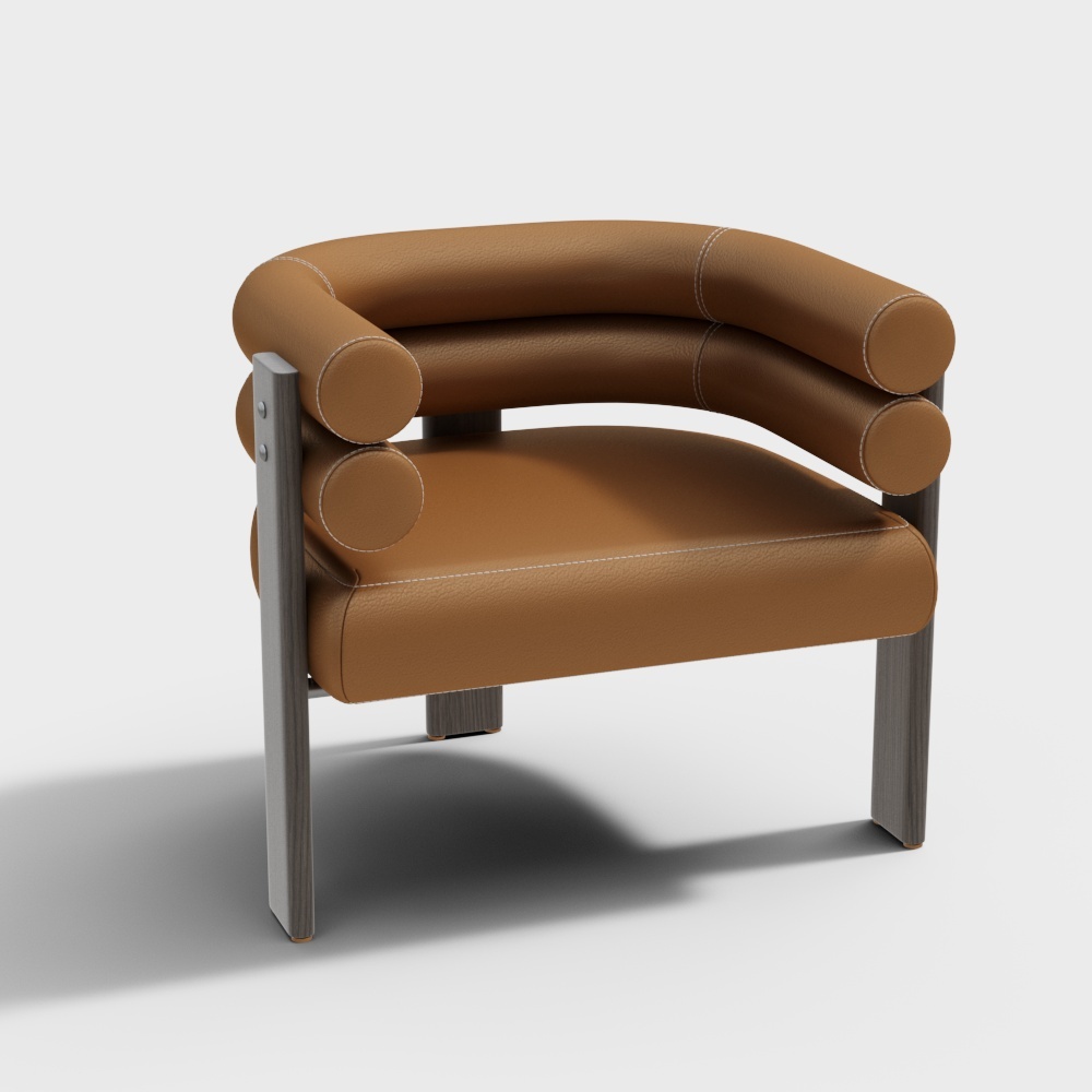 现代单椅组合-橙色皮质靠背椅3D模型