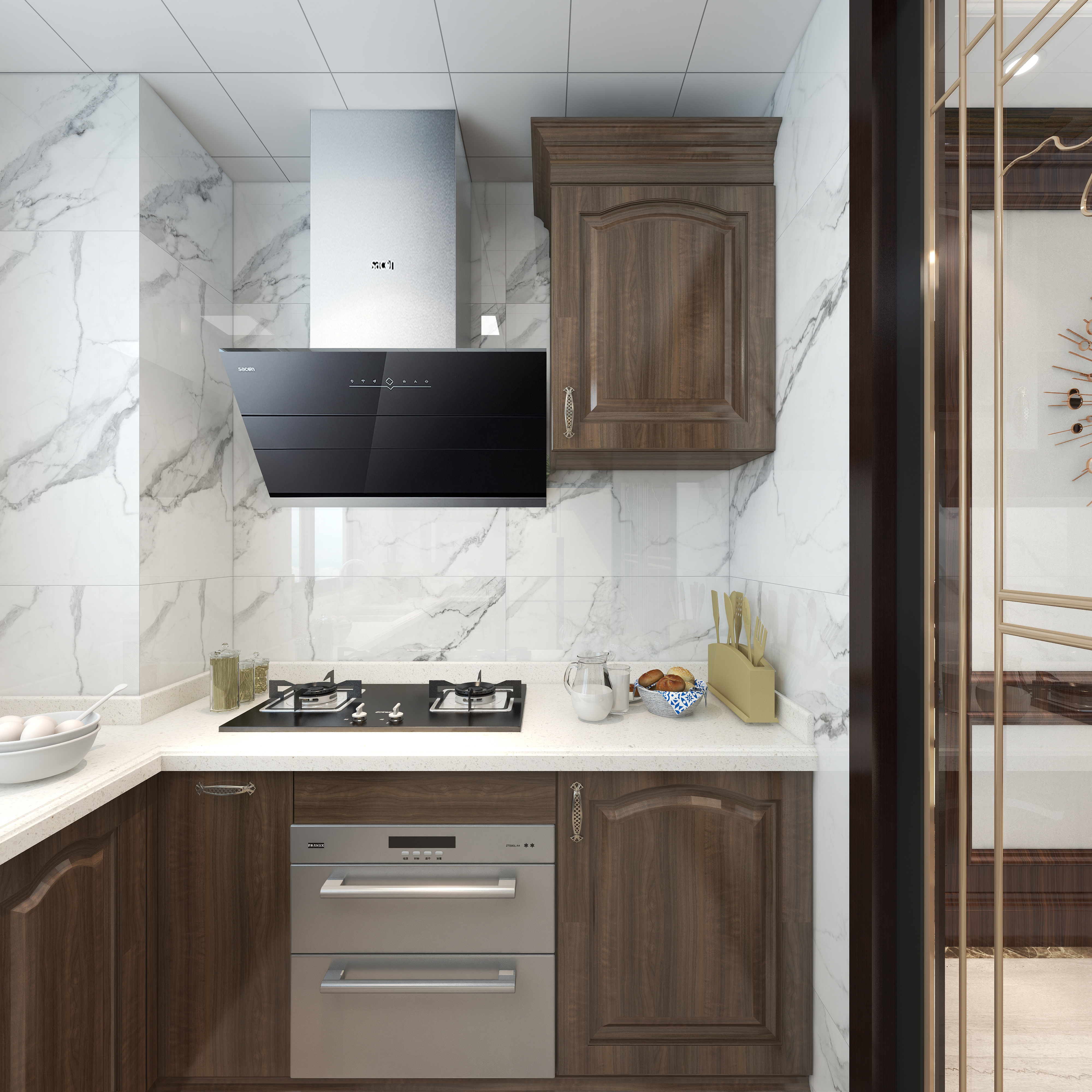 羽非设计-《书香门第》-140平方美式4居一层厨房装修效果图第3张