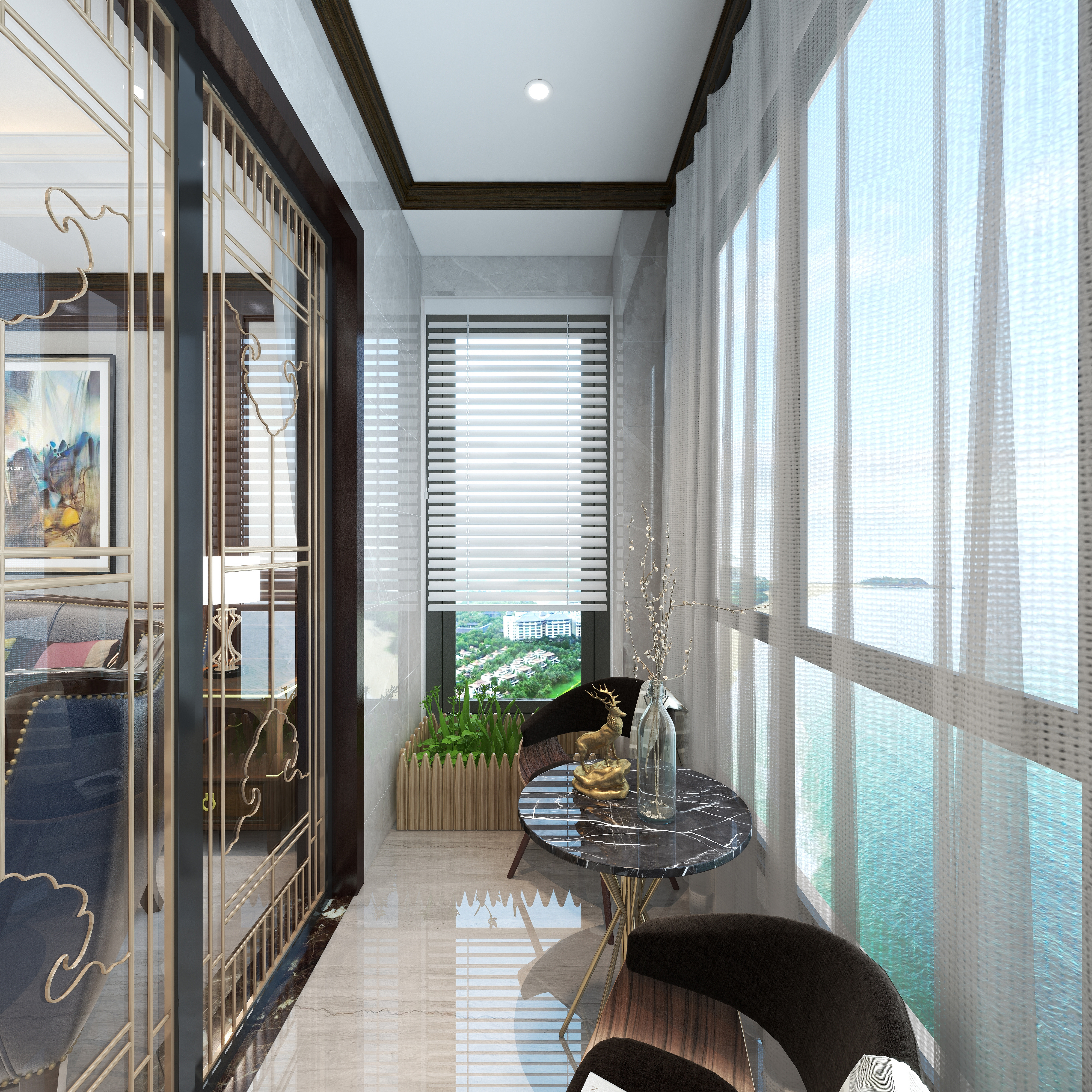 羽非设计-《书香门第》-140平方美式4居一层阳台装修效果图第3张