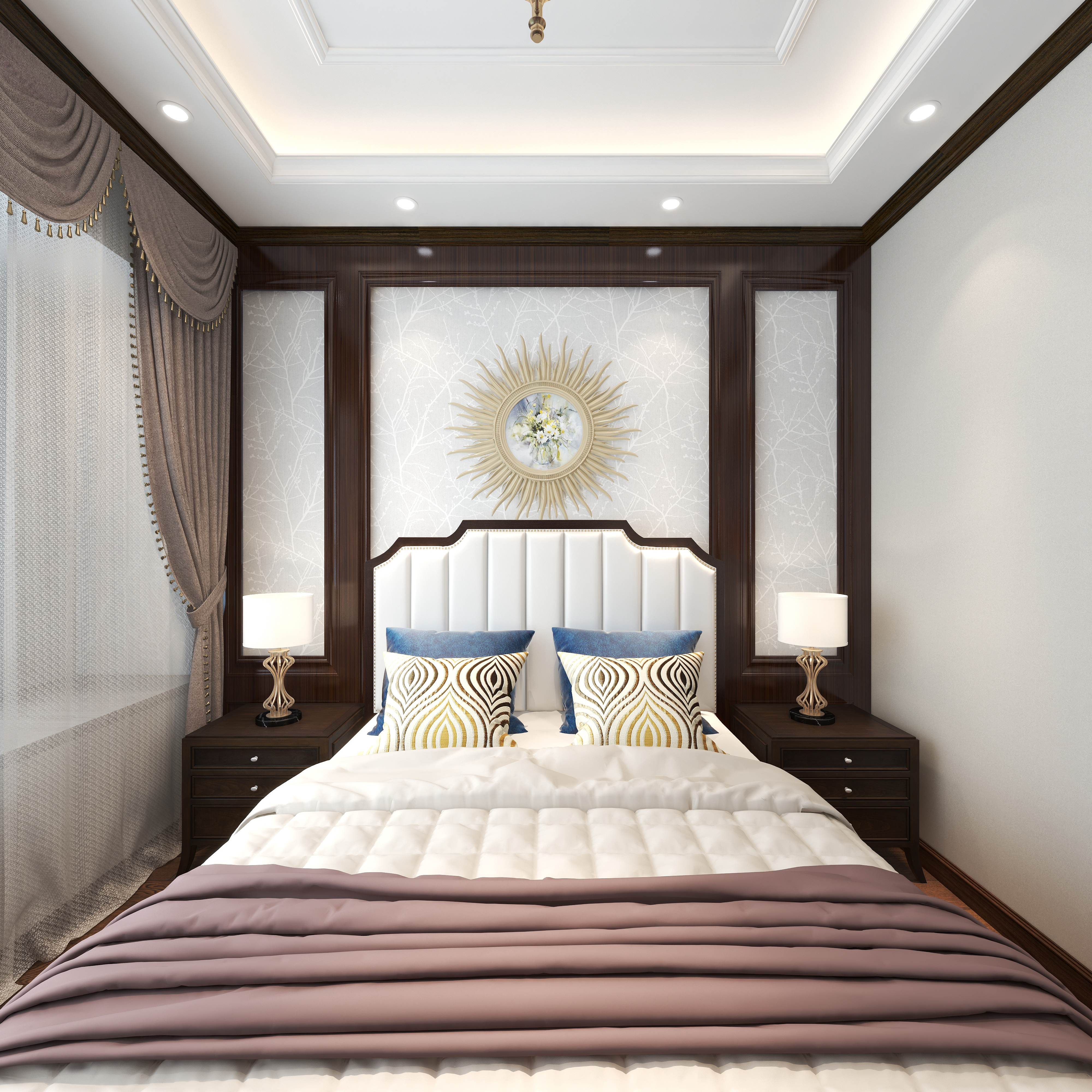 羽非设计-《书香门第》-140平方美式4居一层主卧装修效果图第3张