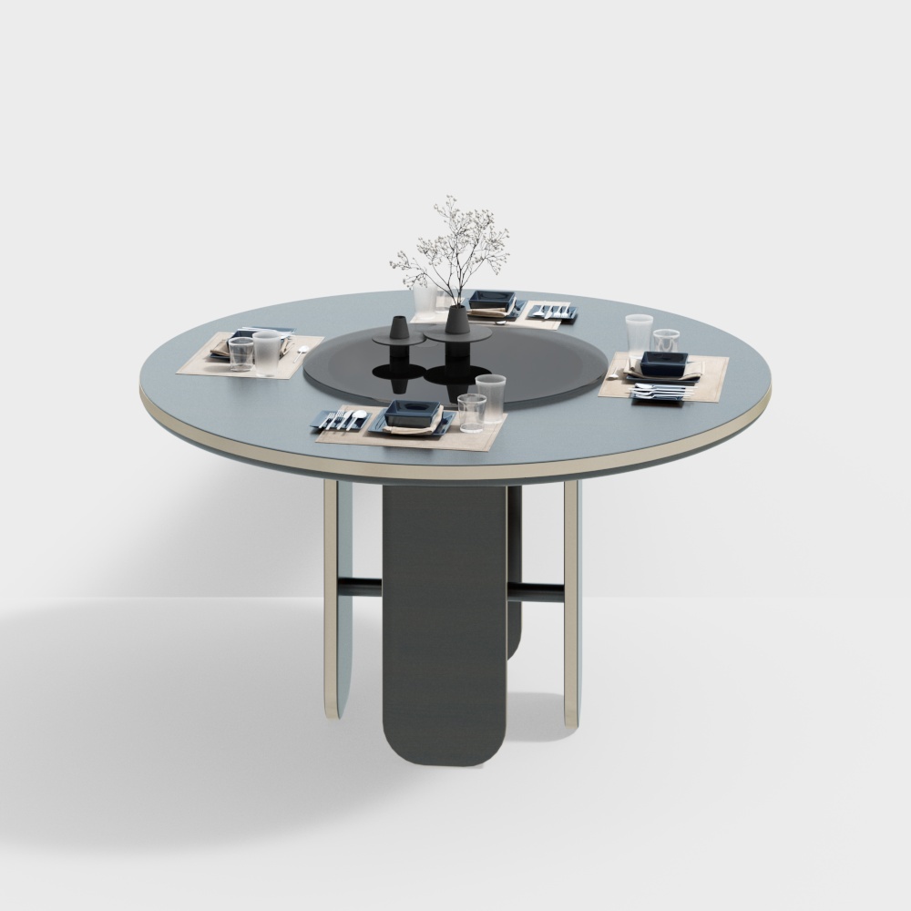 现代餐桌餐具组合-圆餐桌