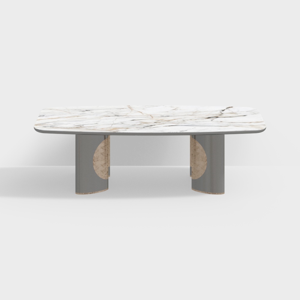 现代轻奢餐桌-长大理石餐桌3D模型
