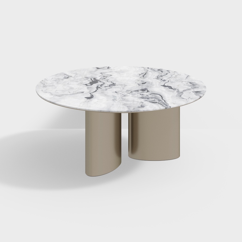 现代圆形大理石金属餐桌
