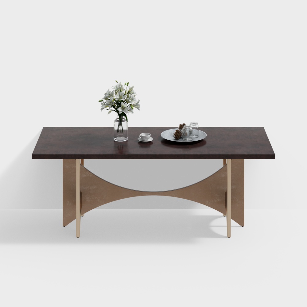 现代餐桌-实木长餐桌3D模型