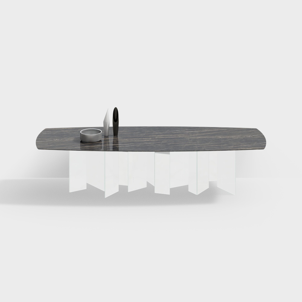 现代餐桌-玻璃底座大理石餐桌3D模型