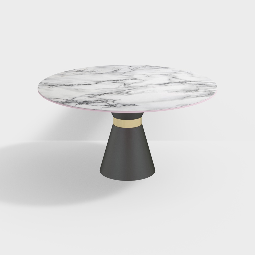 现代餐桌-大理石圆木腿餐桌