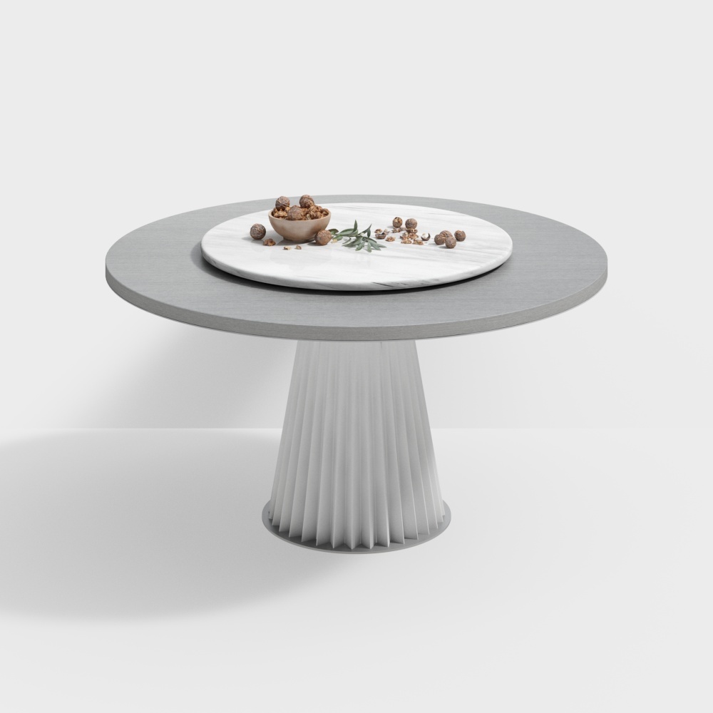 现代餐桌-双层大理石转盘餐桌