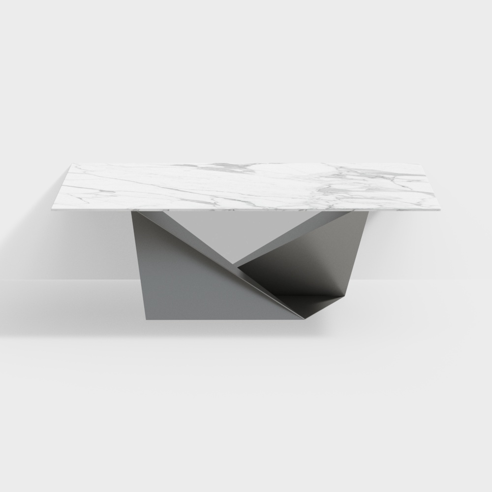 现代餐桌-几何底座大理石餐桌