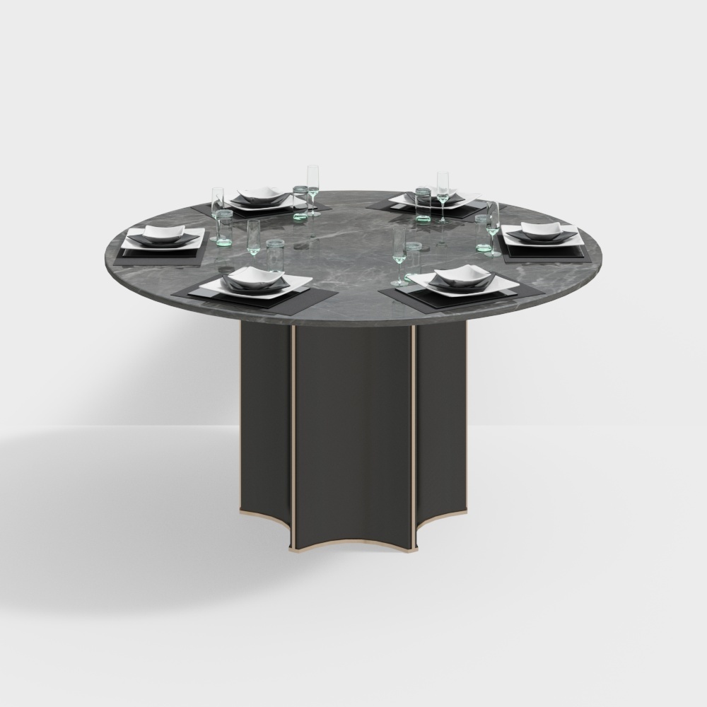 现代圆餐桌组合3D模型