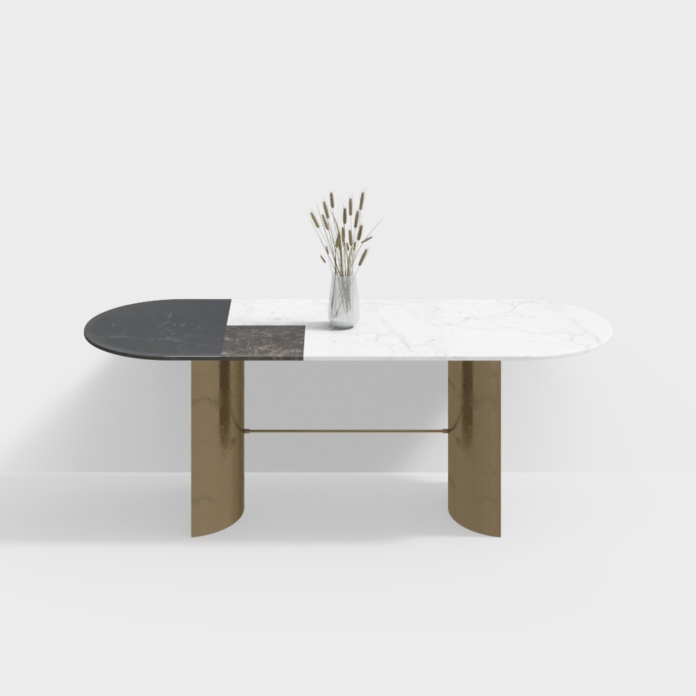 现代餐桌-拼接大理石面餐桌