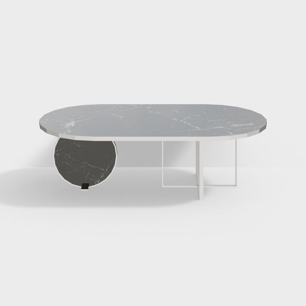 现代餐桌-圆脚大理石餐桌灰
