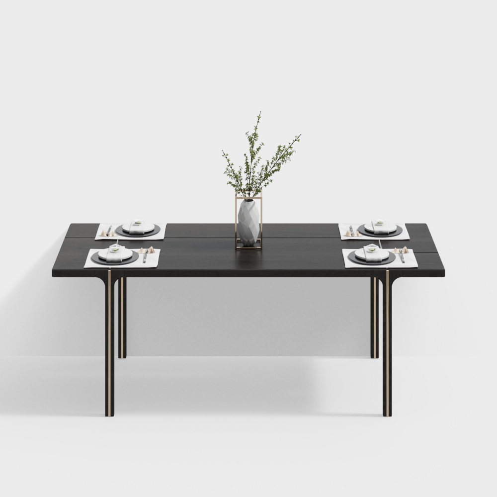 现代餐桌组合-长方餐桌3D模型