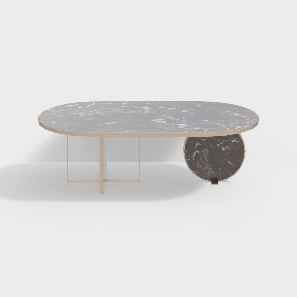 现代餐桌-圆脚大理石餐桌红3D模型