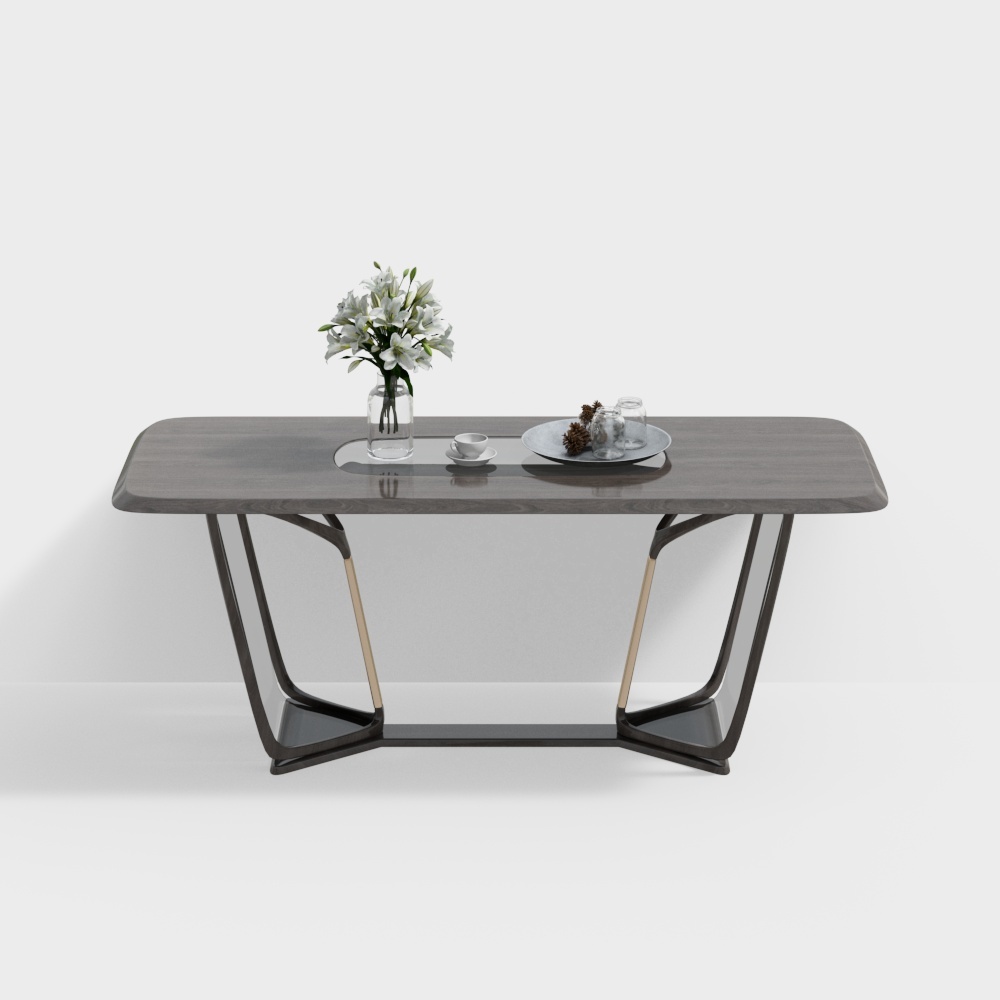 现代长餐桌-木质方餐桌3D模型