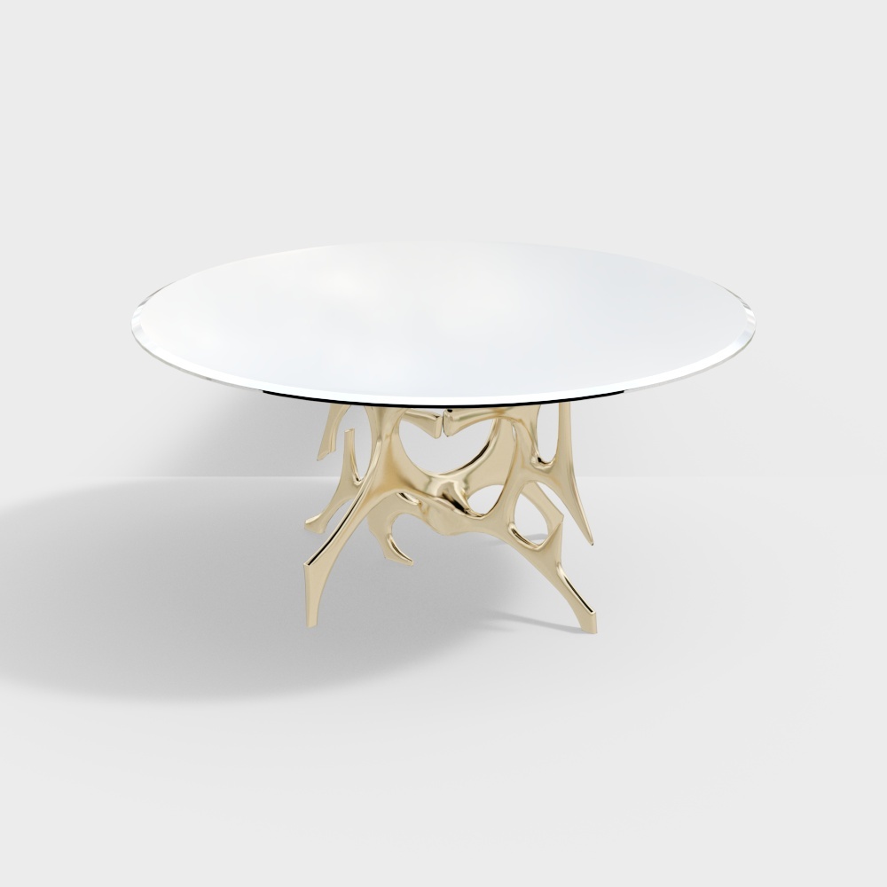 现代餐桌-不规则金属腿玻璃餐桌3D模型