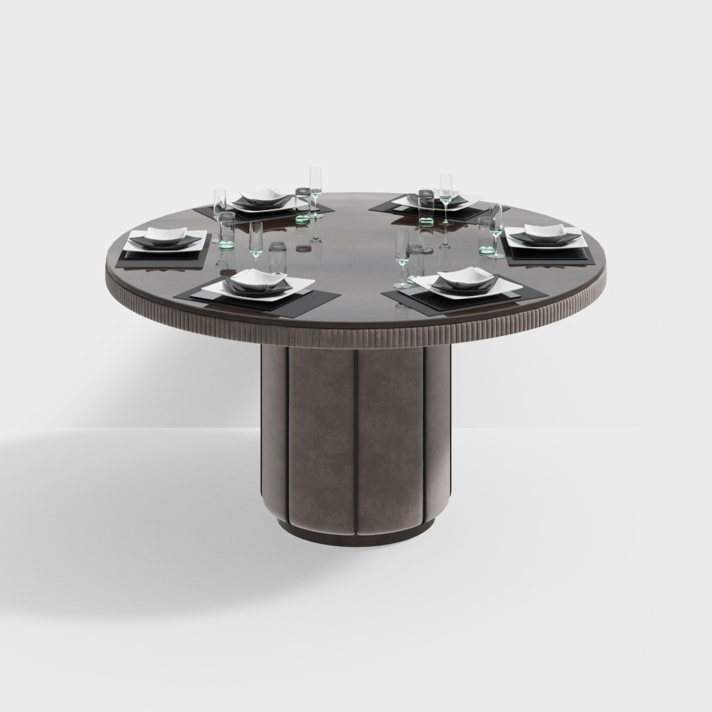 现代圆餐桌组合3D模型