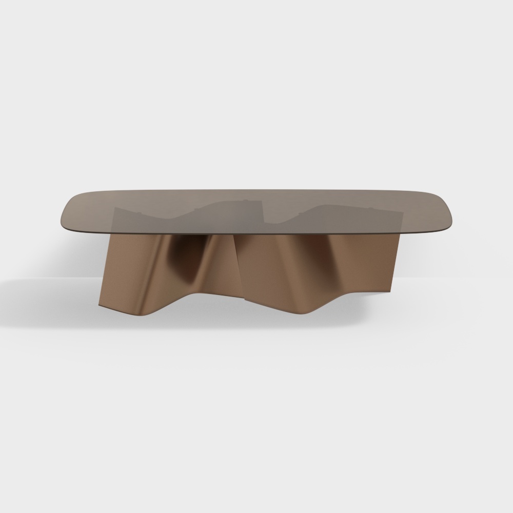 现代餐桌-金属玻璃长餐桌3D模型