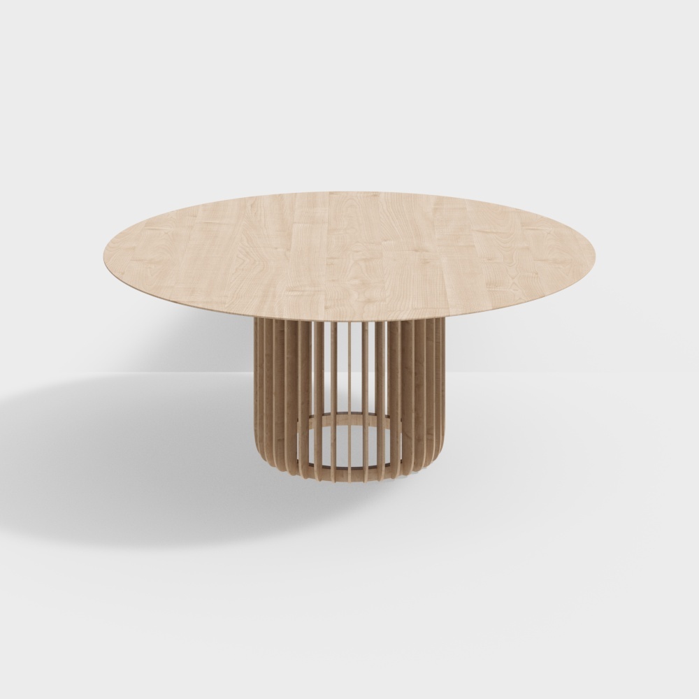 现代餐桌-木纹圆桌