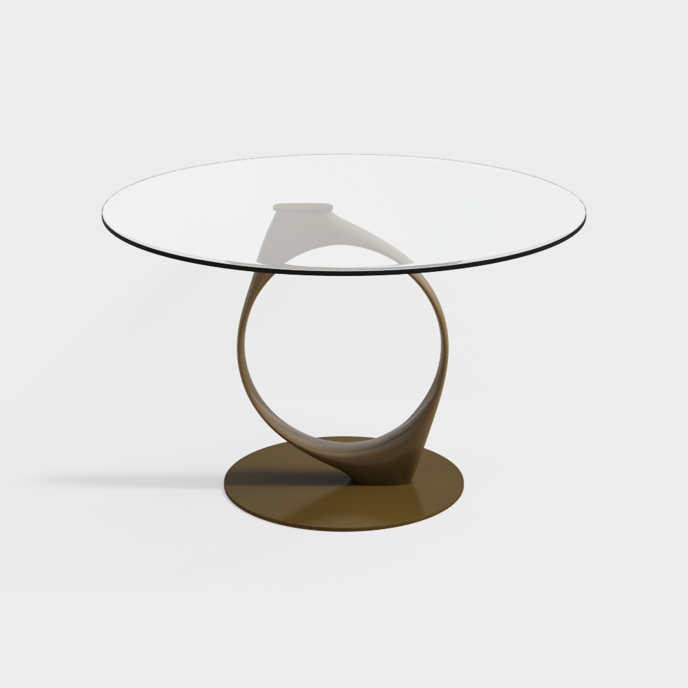 现代餐桌-圆玻璃桌子
