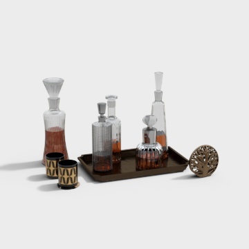 现代酒水酒瓶酒杯-红酒3D模型