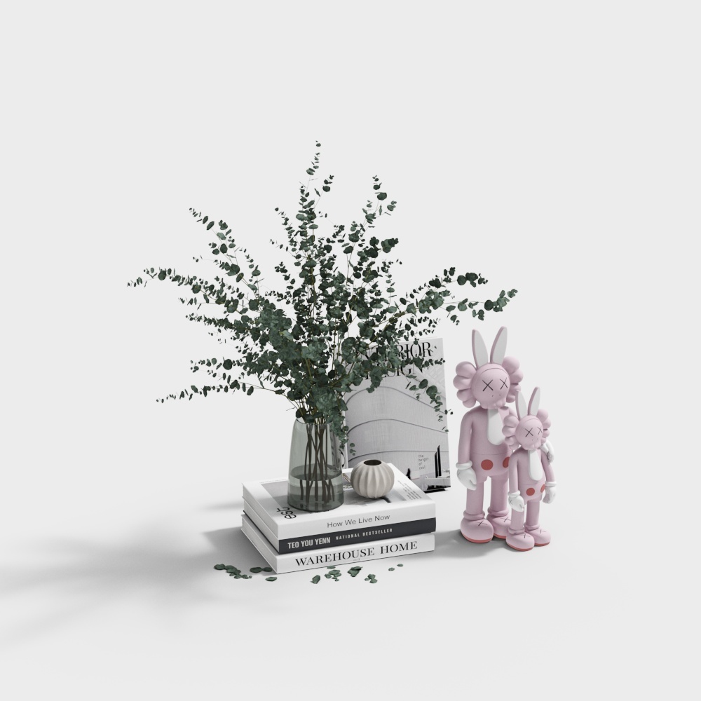现代饰品组合-粉色玩偶3D模型