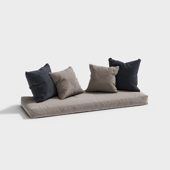 Sofa Cushions and Pillow Combination 3D Model in Gray Finish