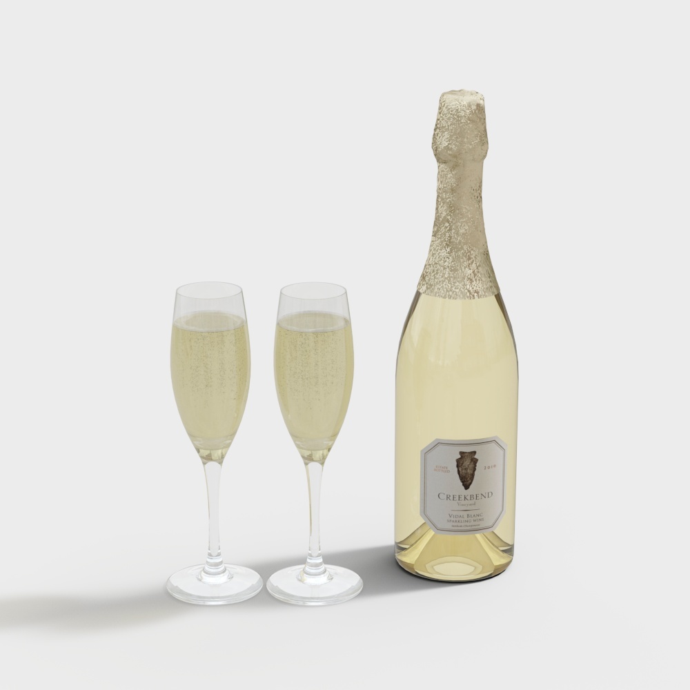高精度酒瓶酒杯-香槟3D模型
