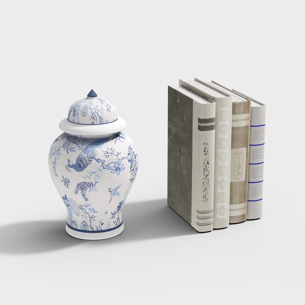 新中式瓷器饰品摆件组合-四本竖书3D模型